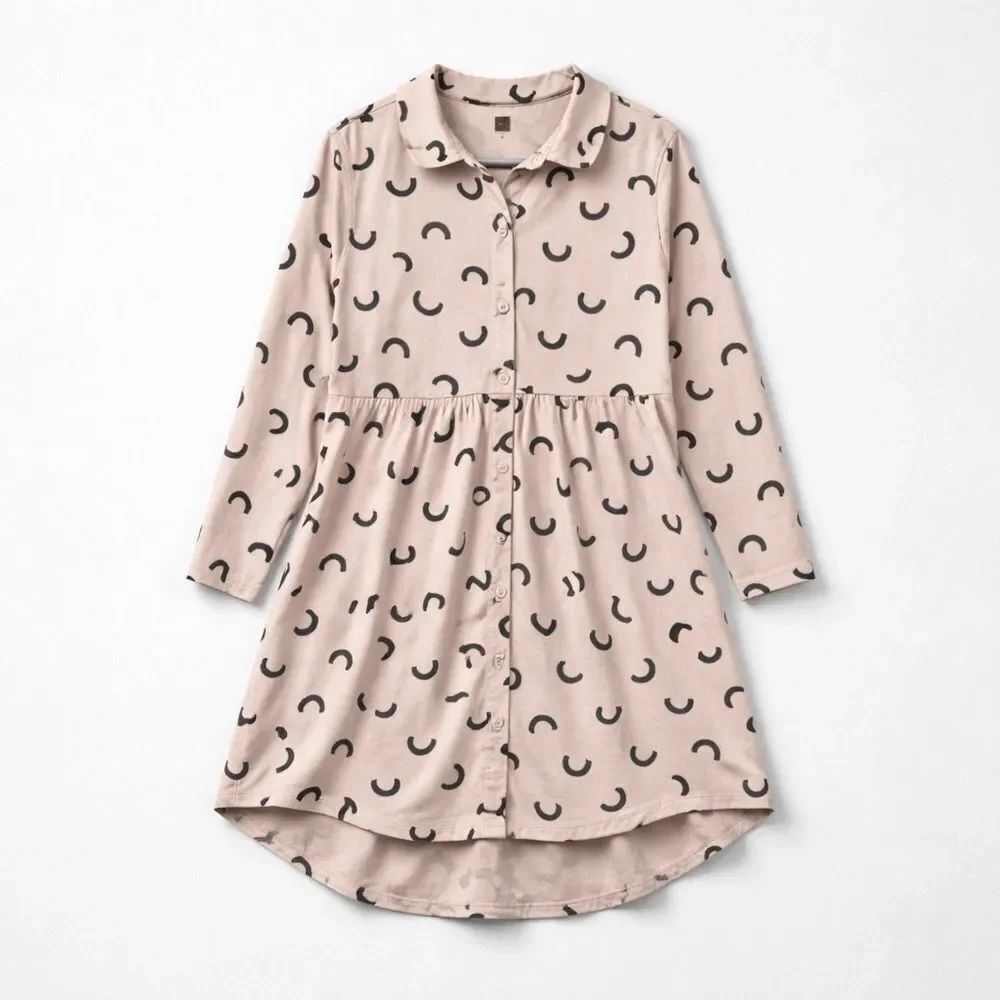 Tea Collection blush and black long sleeve high low shirt dress size 6